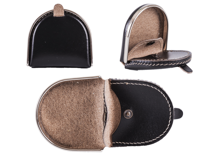 (image for) 1693 BLACK LEATHER TRAY PURSE METAL RIM